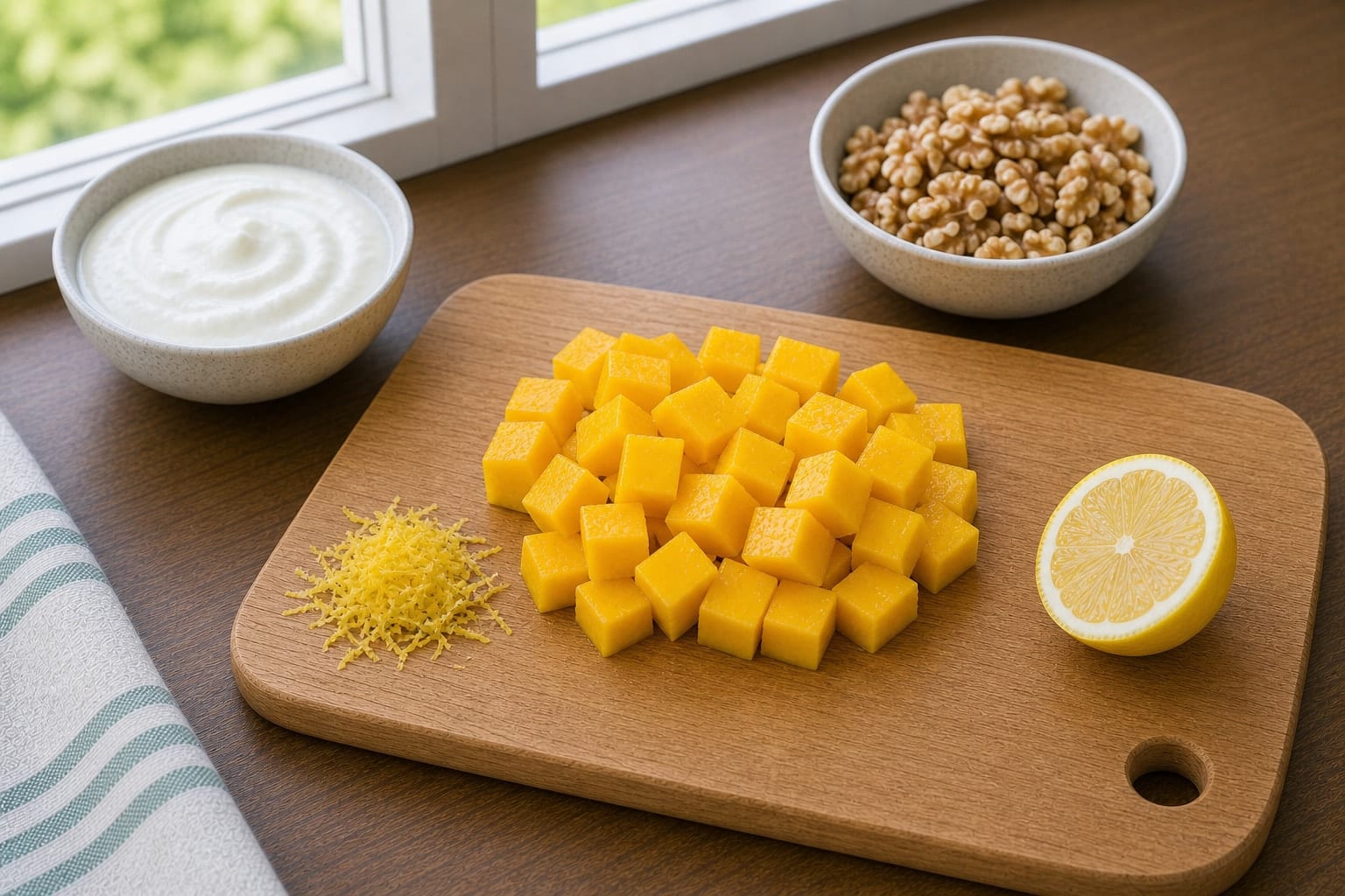 Mango Walnut Yoghurt Pots cooking step 1: Prepare the fruit.
