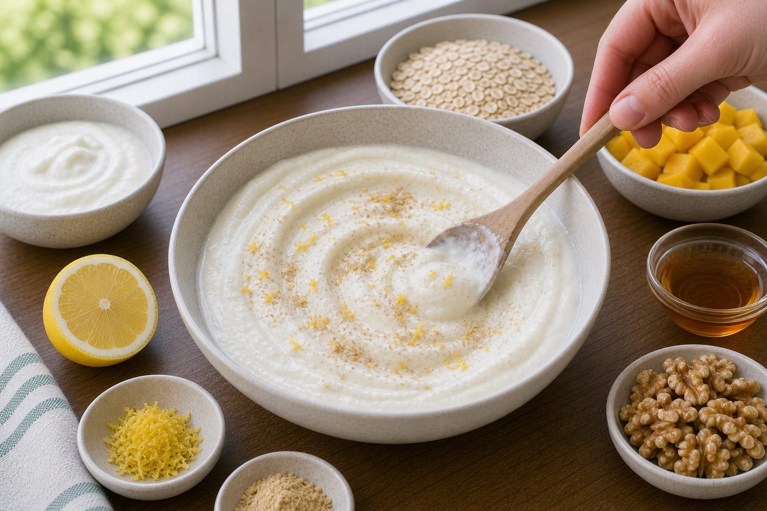 Mango Walnut Yoghurt Pots cooking step 2: Flavour the yoghurt.