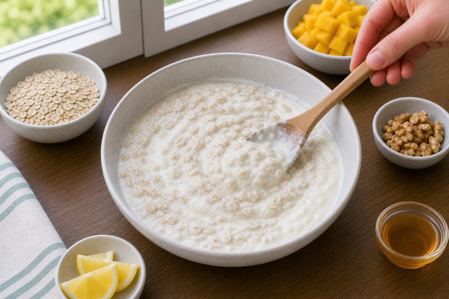 Mango Walnut Yoghurt Pots cooking step 3: Soften the oats.