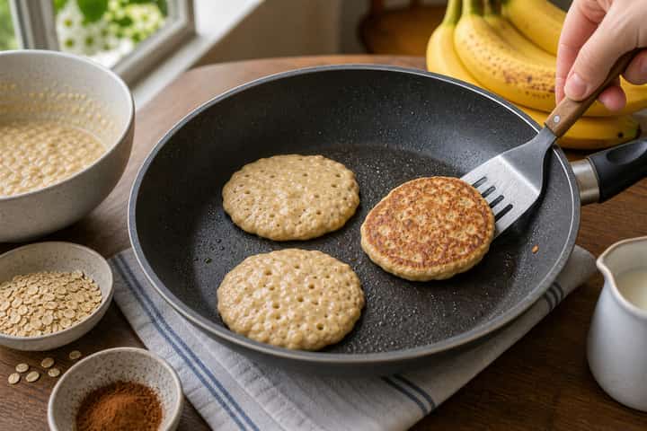 Banana Oat Pancakes cooking step 4: Bring it together.