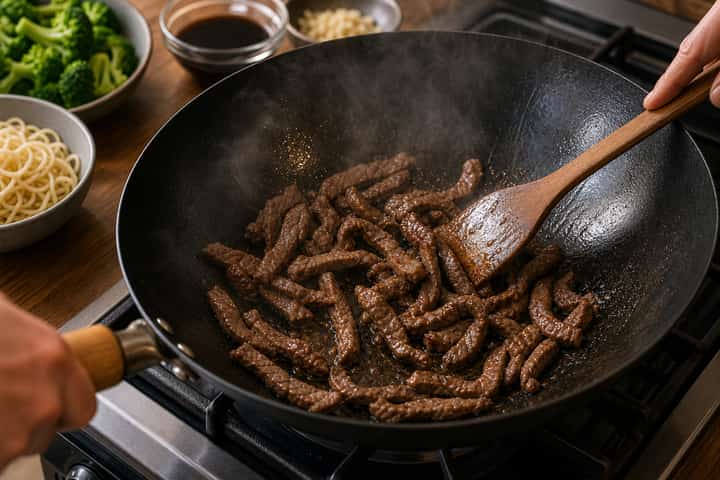 Beef Broccoli Stir Fry cooking step 3: Brown the beef.