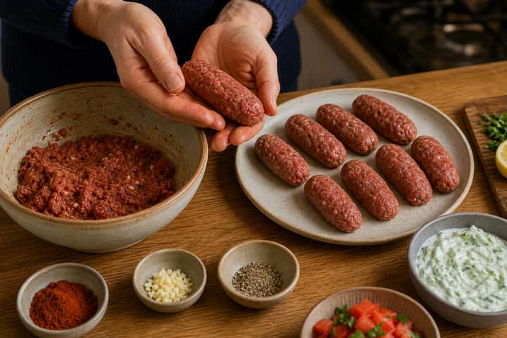 Beef Kofta Tzatziki Flatbreads cooking step 3: Shape the kofta.