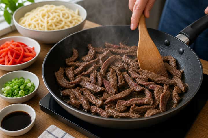Beef Stir Fry Noodle Bowls cooking step 3: Build the flavour.