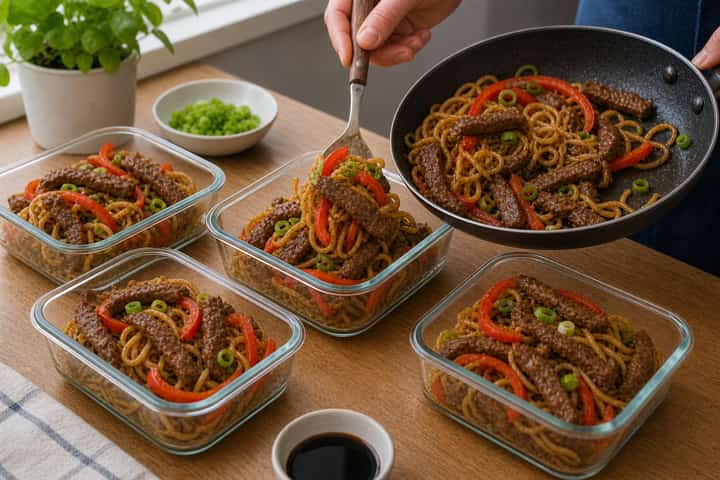 Beef Stir Fry Noodle Bowls cooking step 5: Finish the dish.