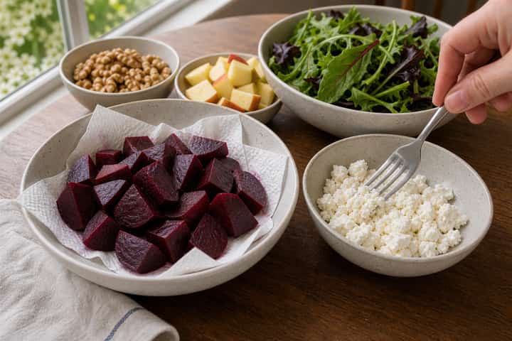 Beetroot and Goats Cheese Salad cooking step 2: Start cooking.