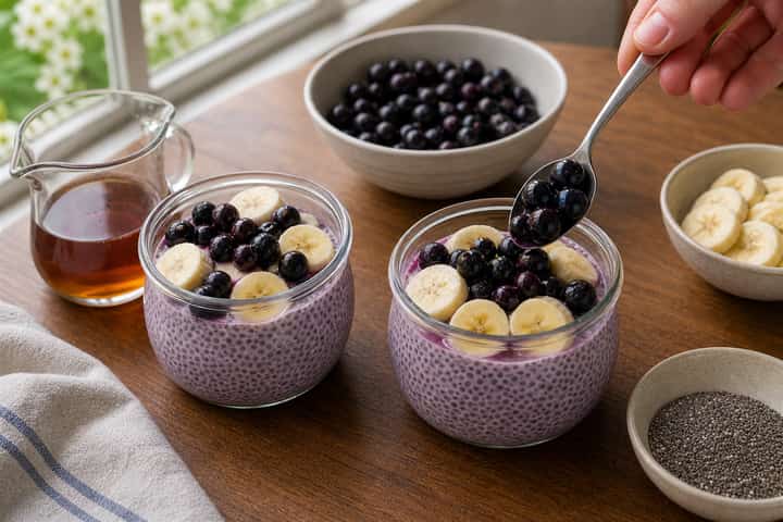 Blackcurrant Chia Pudding cooking step 4: Bring it together.