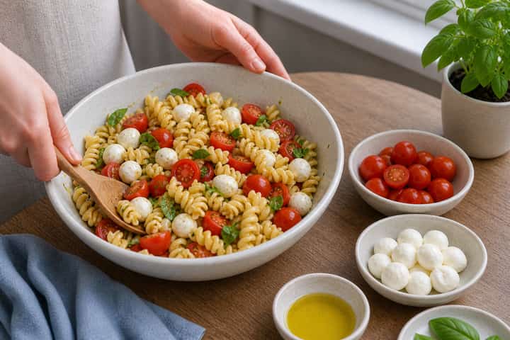 Caprese Pasta Salad cooking step 4: Bring it together.