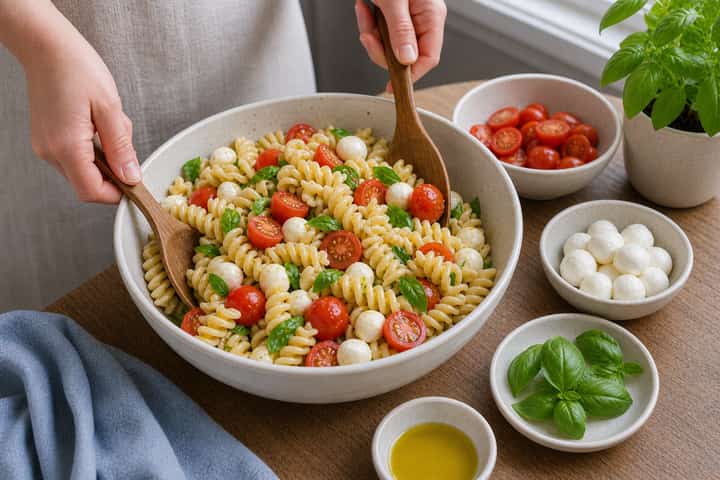 Caprese Pasta Salad cooking step 5: Finish the dish.