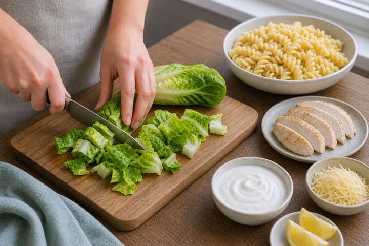 Chicken Caesar Pasta Salad cooking step 2: Start cooking.