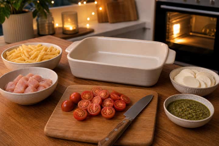 Chicken Pesto Pasta Bake cooking step 3: Build the flavour.