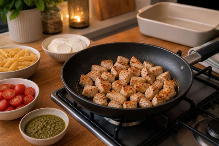 Chicken Pesto Pasta Bake cooking step 4: Bring it together.