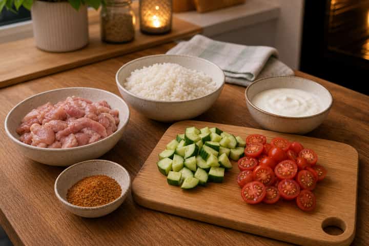 Chicken Shawarma Bowl cooking step 1: Get prepped.