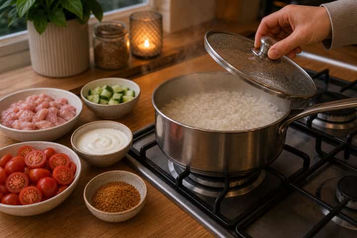 Chicken Shawarma Bowl cooking step 2: Start cooking.