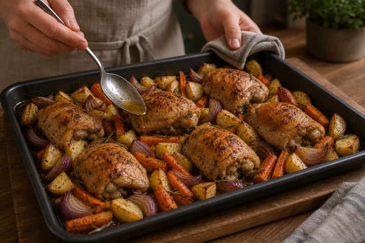 Chicken Traybake Potatoes and Carrots cooking step 4: Roast until golden.