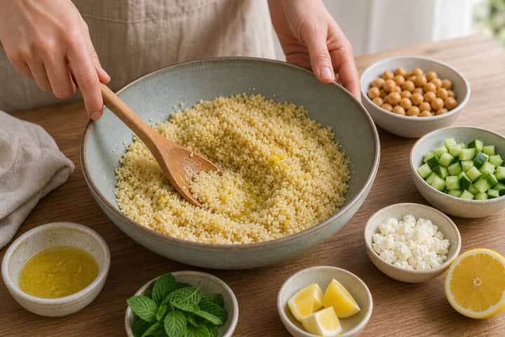 Chickpea Feta Grain Bowls cooking step 4: Bring it together.