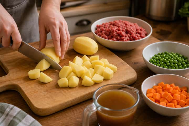 Cottage Pie with Peas cooking step 1: Get prepped.