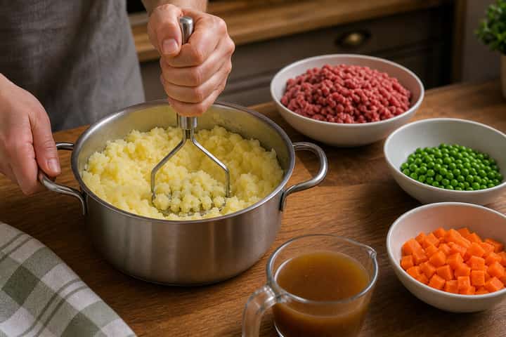 Cottage Pie with Peas cooking step 2: Start cooking.
