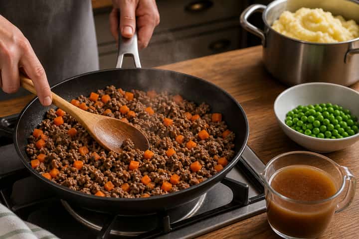 Cottage Pie with Peas cooking step 3: Build the flavour.