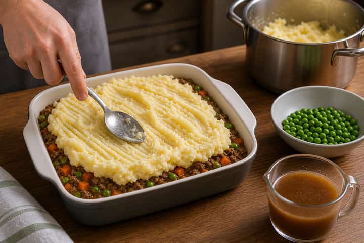 Cottage Pie with Peas cooking step 5: Finish the dish.