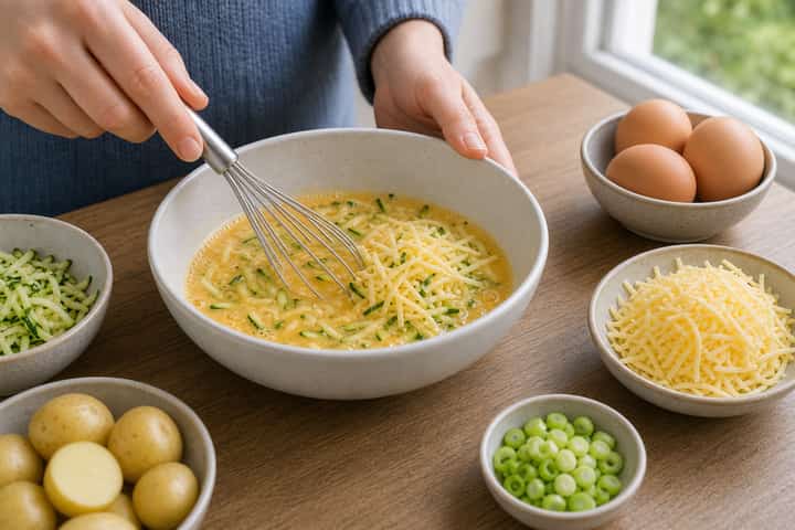 Courgette Cheddar Frittata cooking step 2: Start cooking.
