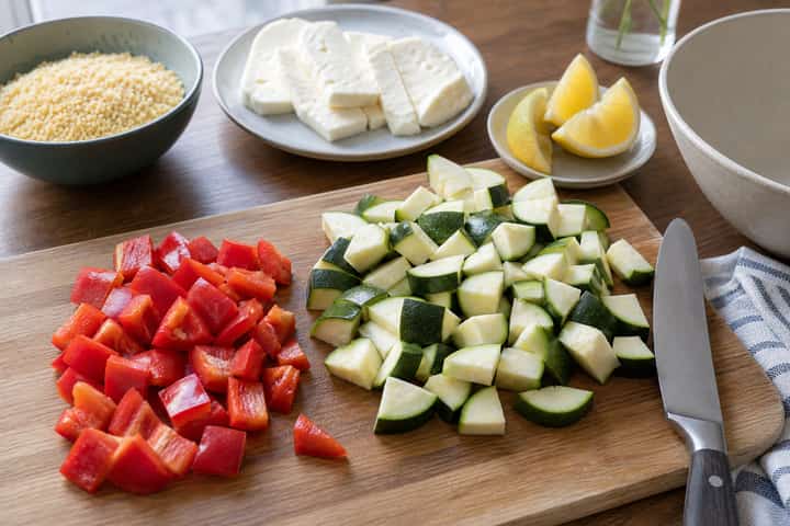 Halloumi Couscous Salad cooking step 1: Get prepped.