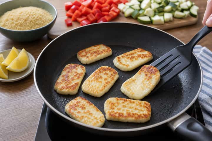 Halloumi Couscous Salad cooking step 2: Start cooking.