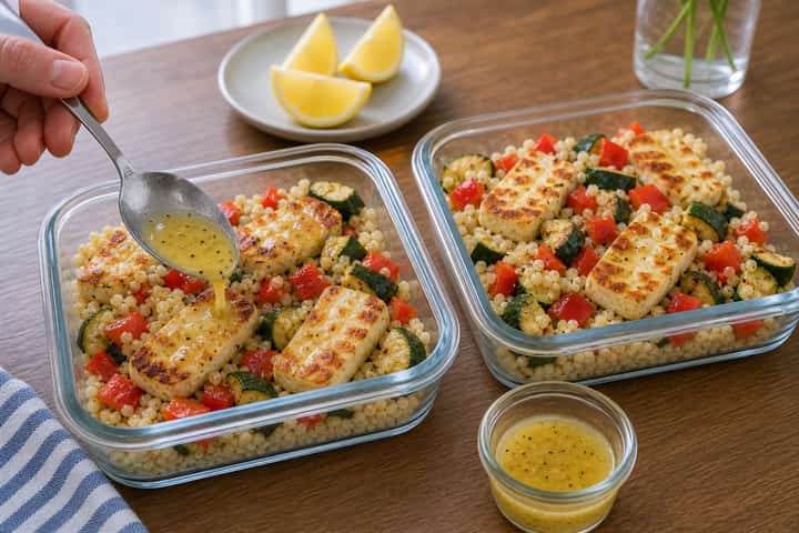 Halloumi Couscous Salad cooking step 5: Finish the dish.