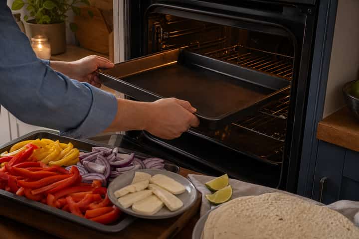 Halloumi Pepper Fajita Tray cooking step 1: Heat the oven.