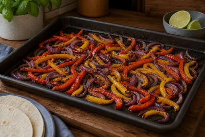 Halloumi Pepper Fajita Tray cooking step 3: Roast the veg.