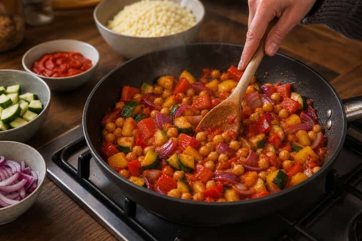 Harissa Chickpea Roast cooking step 4: Bring it together.