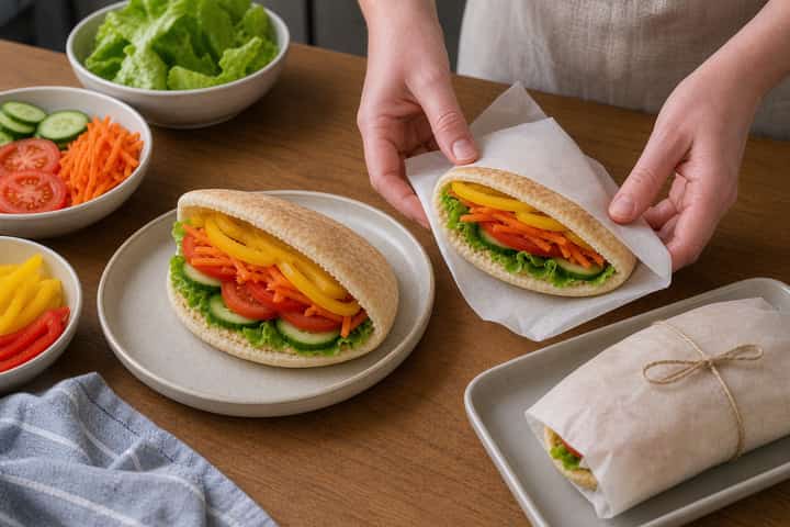 Hummus Rainbow Pitta cooking step 5: Finish the dish.
