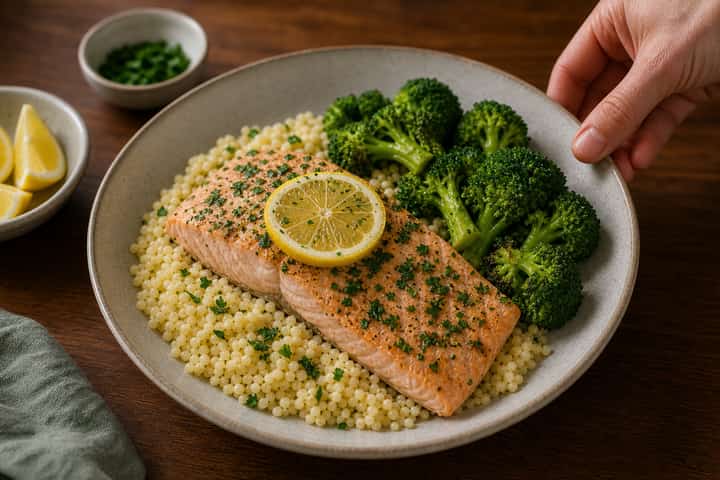 Lemon Herb Salmon Couscous cooking step 6: Serve.