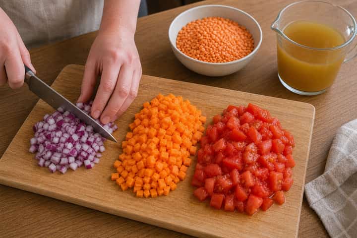 Lentil Tomato Soup cooking step 1: Get prepped.