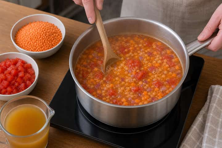 Lentil Tomato Soup cooking step 3: Build the flavour.