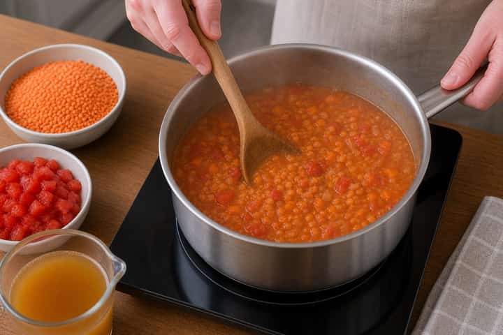 Lentil Tomato Soup cooking step 4: Bring it together.