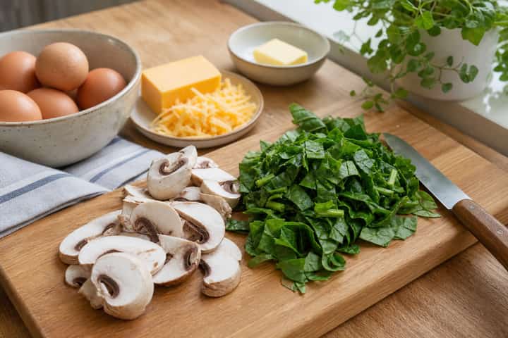 Mushroom Spinach Omelette cooking step 1: Get prepped.