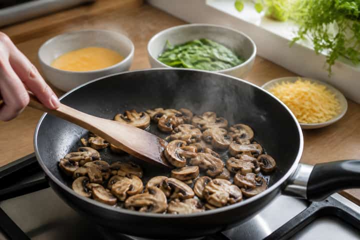 Mushroom Spinach Omelette cooking step 3: Build the flavour.