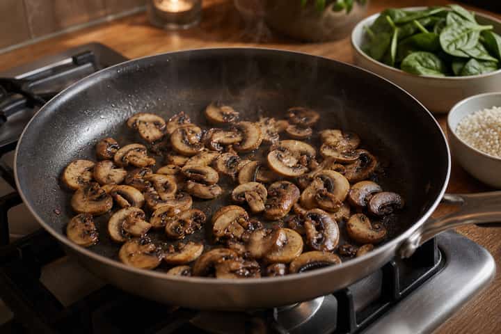 Mushroom Spinach Risotto cooking step 2: Brown the mushrooms.