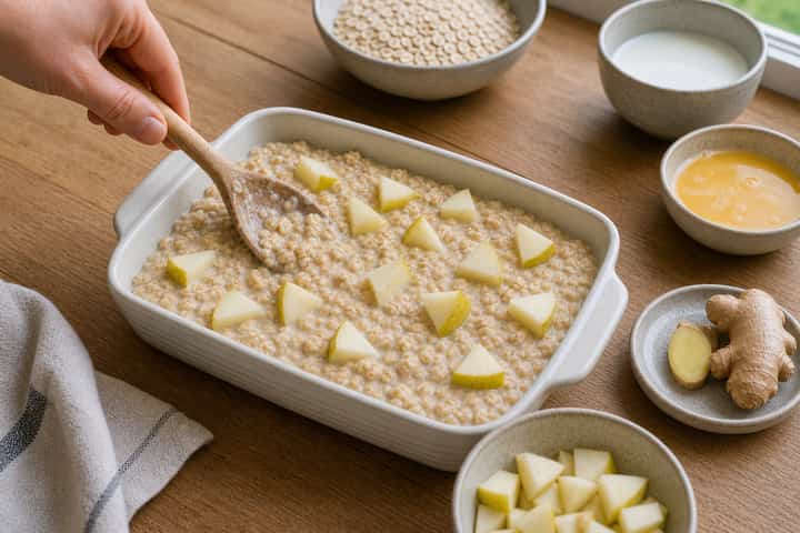 Pear Ginger Baked Oats cooking step 4: Bring it together.