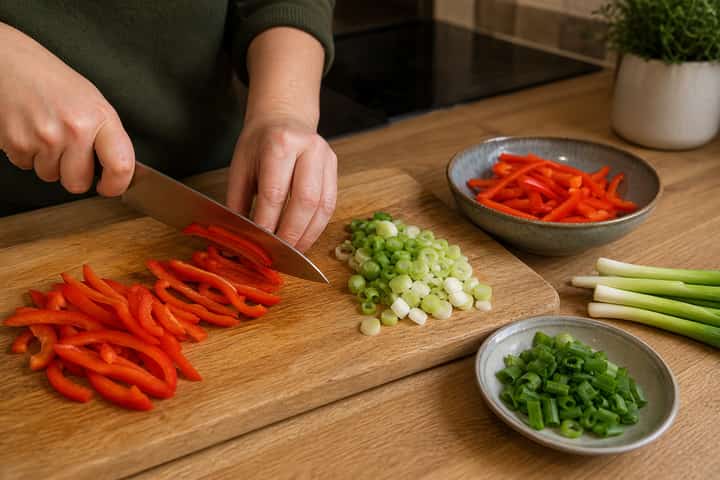 Prawn Coconut Curry cooking step 2: Slice the veg.