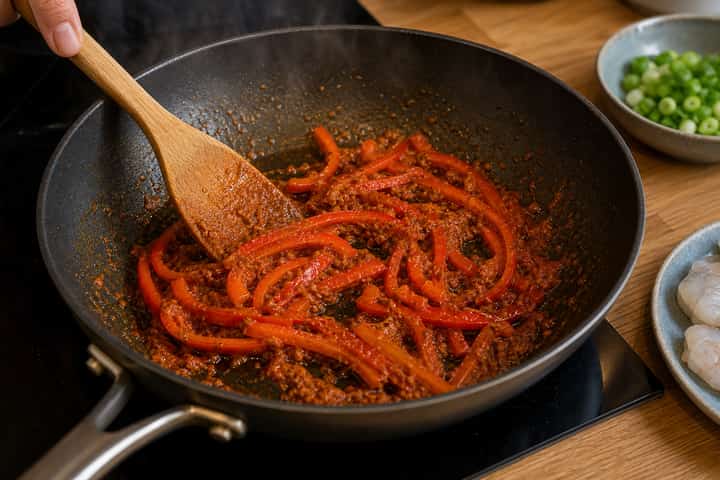 Prawn Coconut Curry cooking step 3: Fry the curry paste.