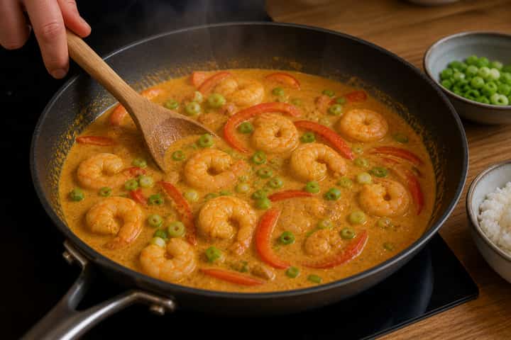 Prawn Coconut Curry cooking step 5: Cook the prawns.