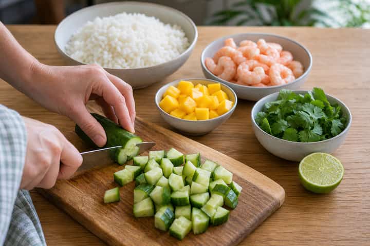 Prawn Mango Rice Salad cooking step 1: Get prepped.