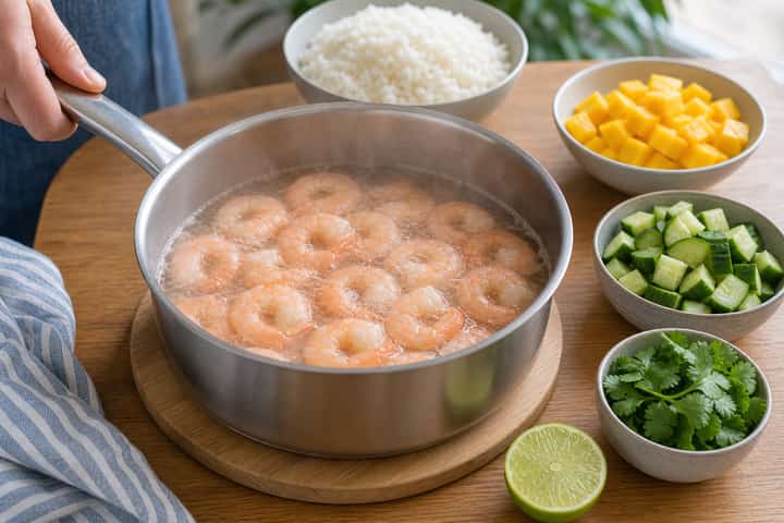 Prawn Mango Rice Salad cooking step 2: Start cooking.