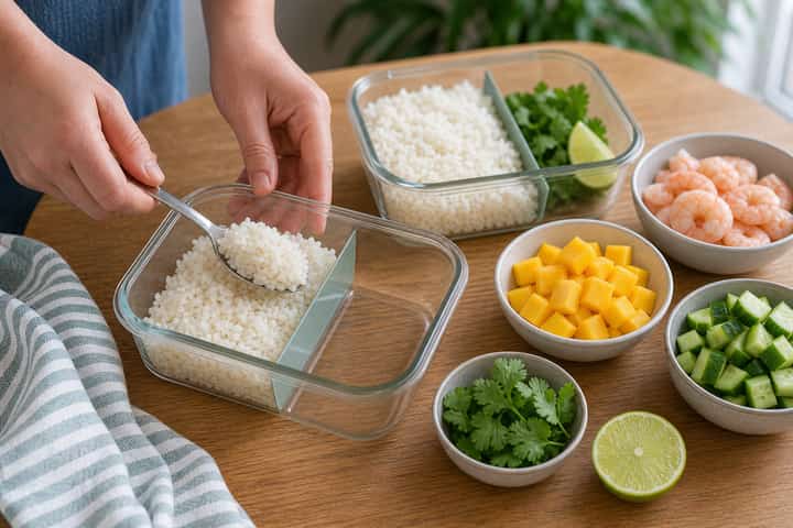 Prawn Mango Rice Salad cooking step 3: Build the flavour.