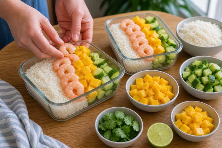 Prawn Mango Rice Salad cooking step 4: Bring it together.