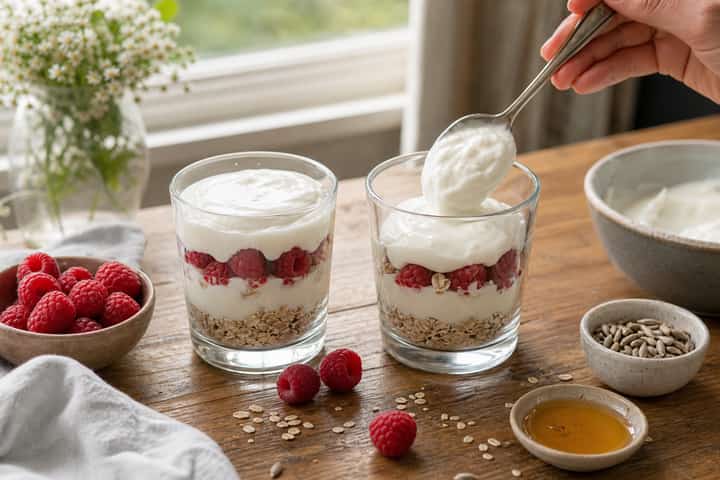 Raspberry Yogurt Parfaits cooking step 3: Build the flavour.