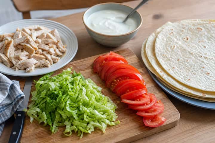 Roast Chicken Salad Wraps cooking step 1: Get prepped.