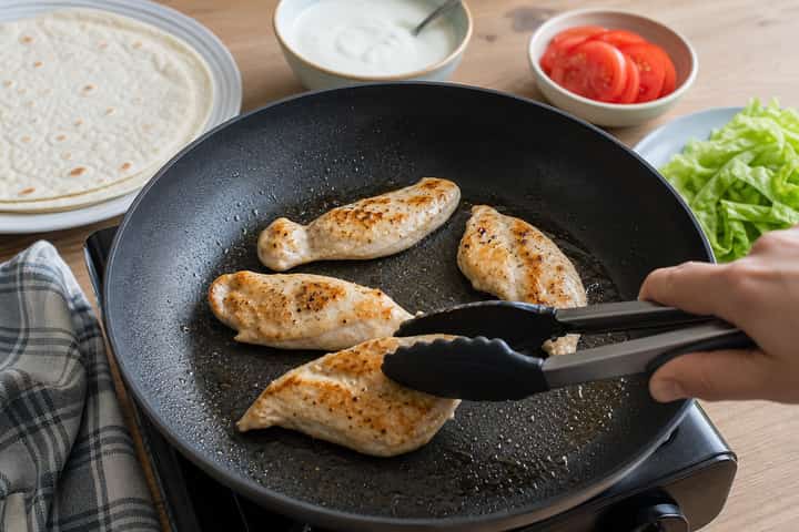 Roast Chicken Salad Wraps cooking step 2: Start cooking.