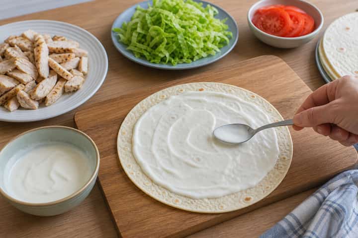 Roast Chicken Salad Wraps cooking step 4: Bring it together.